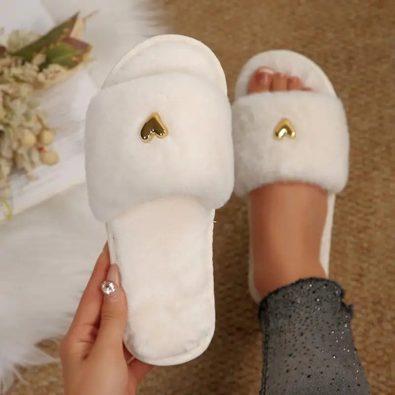 🌟 Ladies Fluffy Faux Fur Heart Slippers 🌟