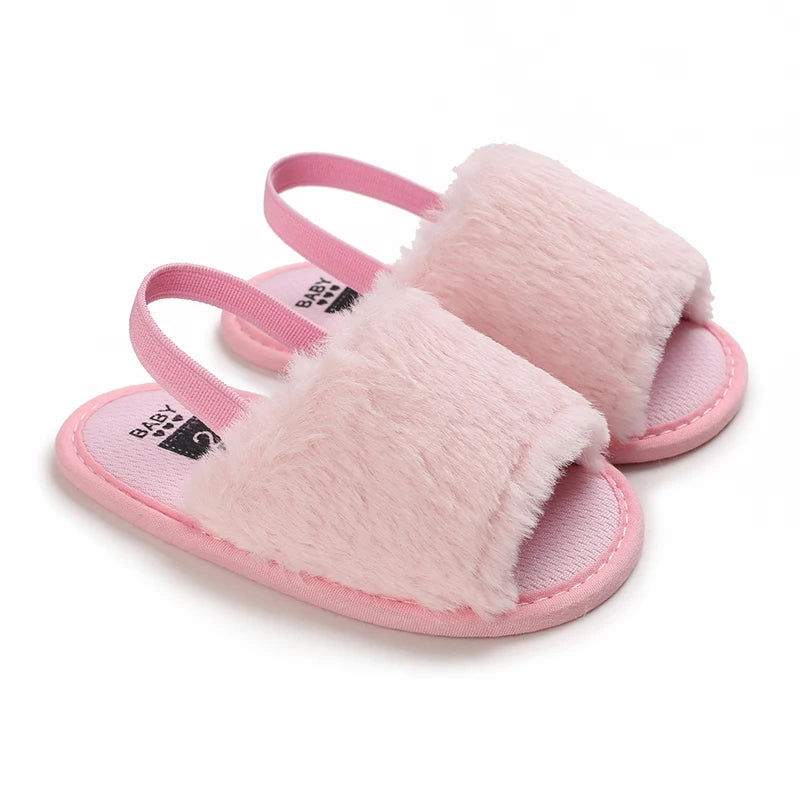 🌟 Baby Fluffy Faux Fur Slippers – Soft Sole Cosy Sandals (0–18 Months) 🌟