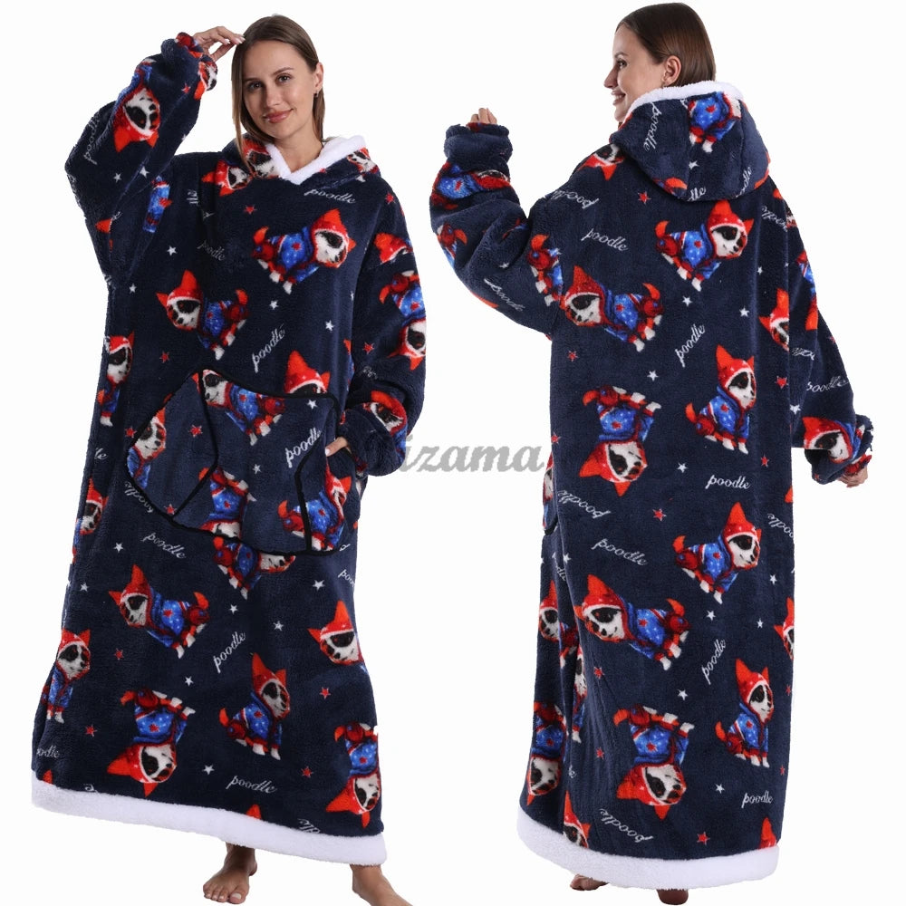🌟 Adults' Oversized Hooded Blanket – Cosy Printed Wearable Blanket 🌟