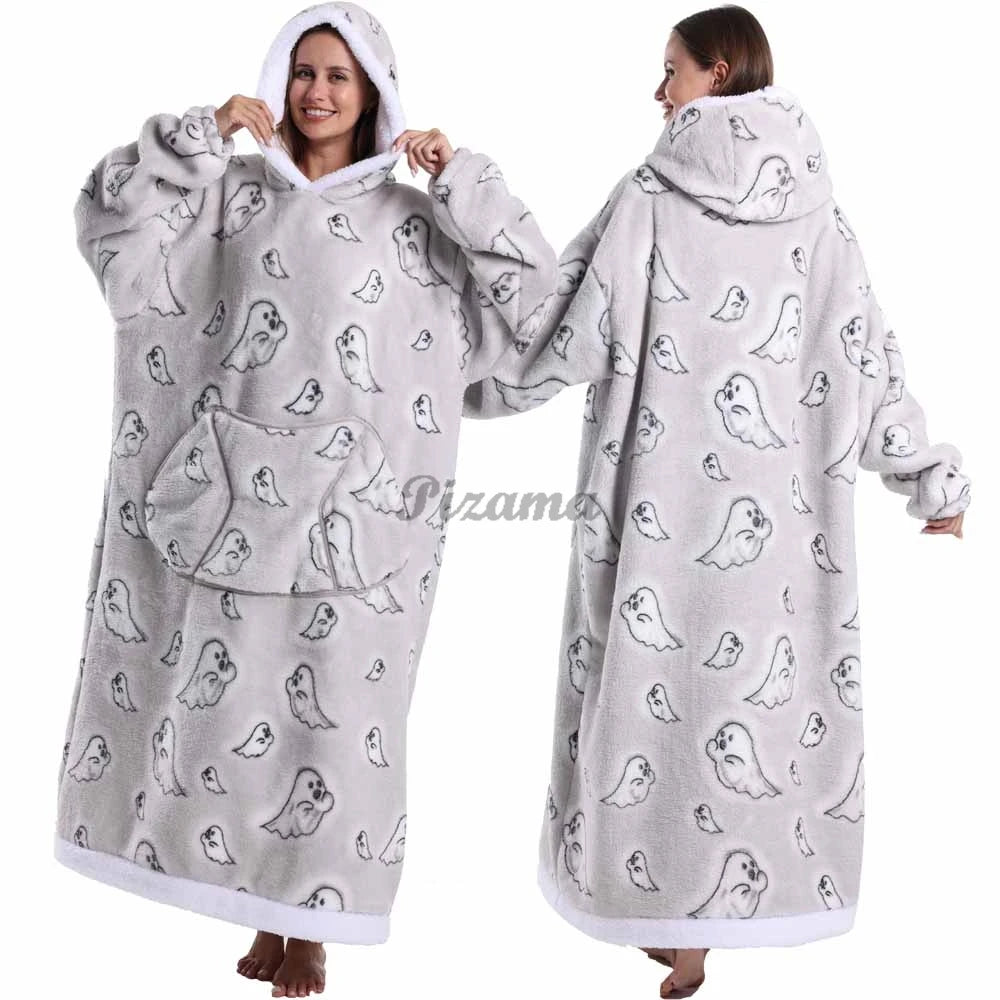 🌟 Adults' Oversized Hooded Blanket – Cosy Printed Wearable Blanket 🌟