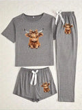 🌟 Ladies Highland Cow Print Pyjama Set – 3 Piece Nightwear 🌟
