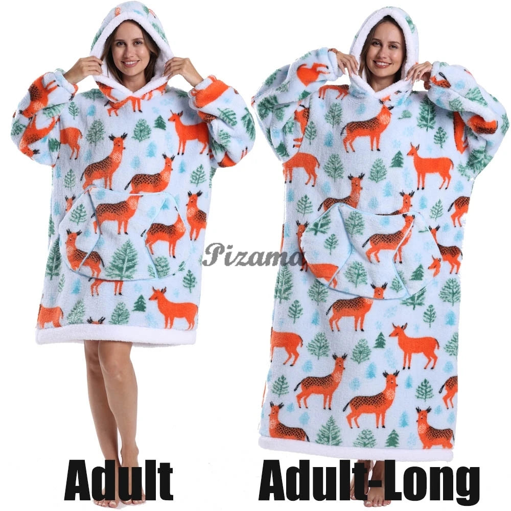 🌟 Adults' Oversized Hooded Blanket – Cosy Printed Wearable Blanket 🌟