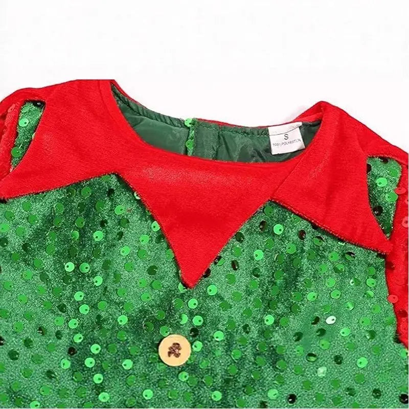 🌟 Girls Sparkly Christmas Elf Costume & Festive Party Outfit 🌟