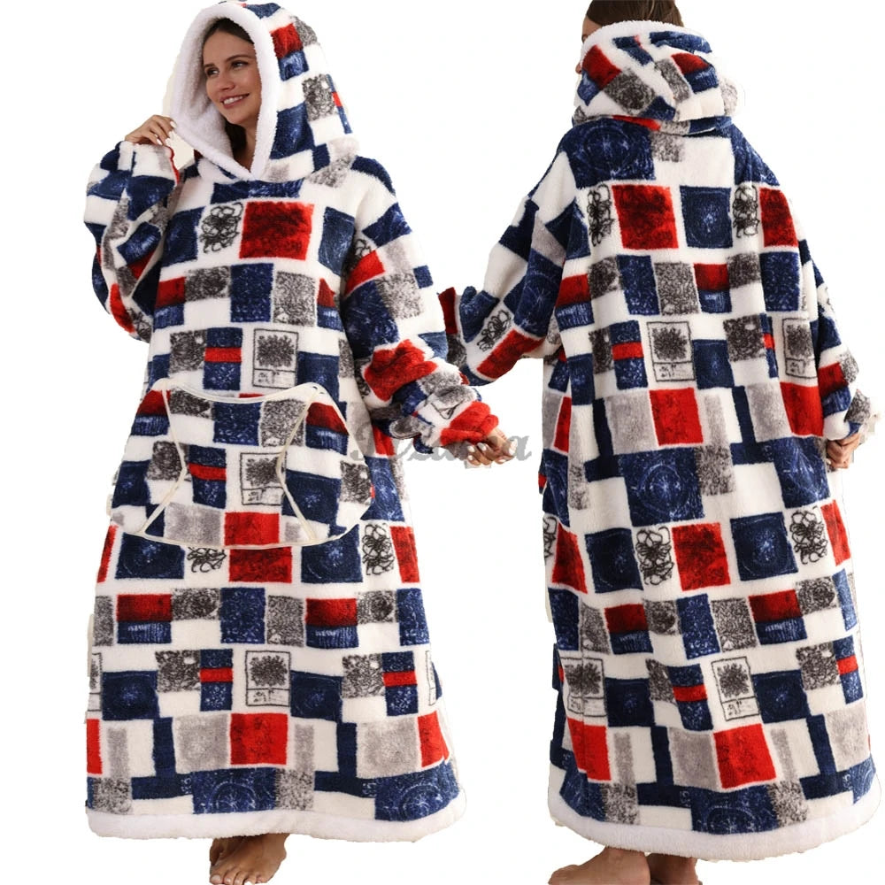🌟 Adults' Oversized Hooded Blanket – Cosy Printed Wearable Blanket 🌟