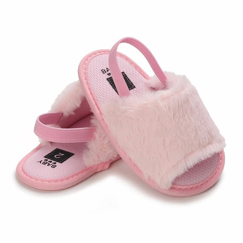 🌟 Baby Fluffy Faux Fur Slippers – Soft Sole Cosy Sandals (0–18 Months) 🌟