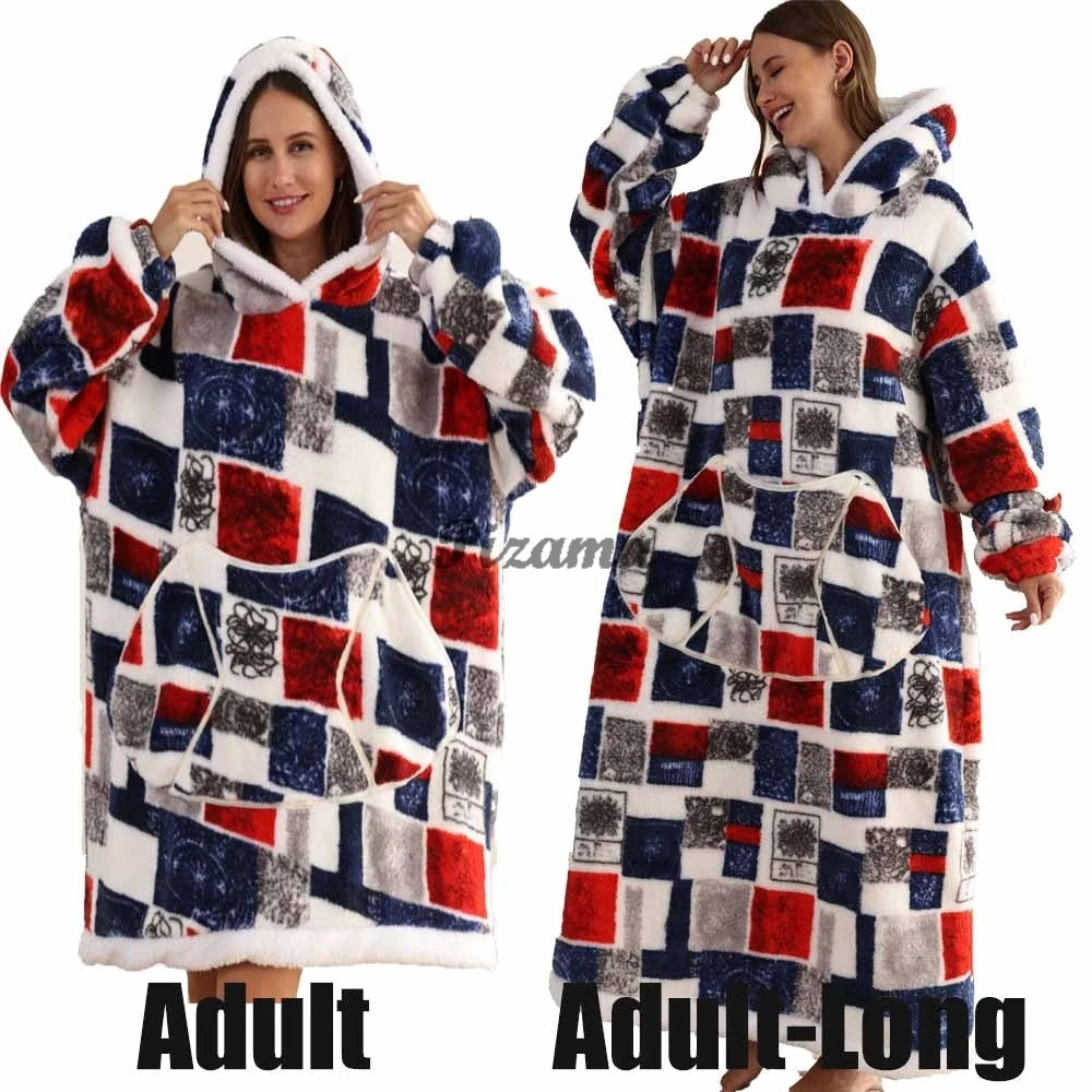 🌟 Adults' Oversized Hooded Blanket – Cosy Printed Wearable Blanket 🌟