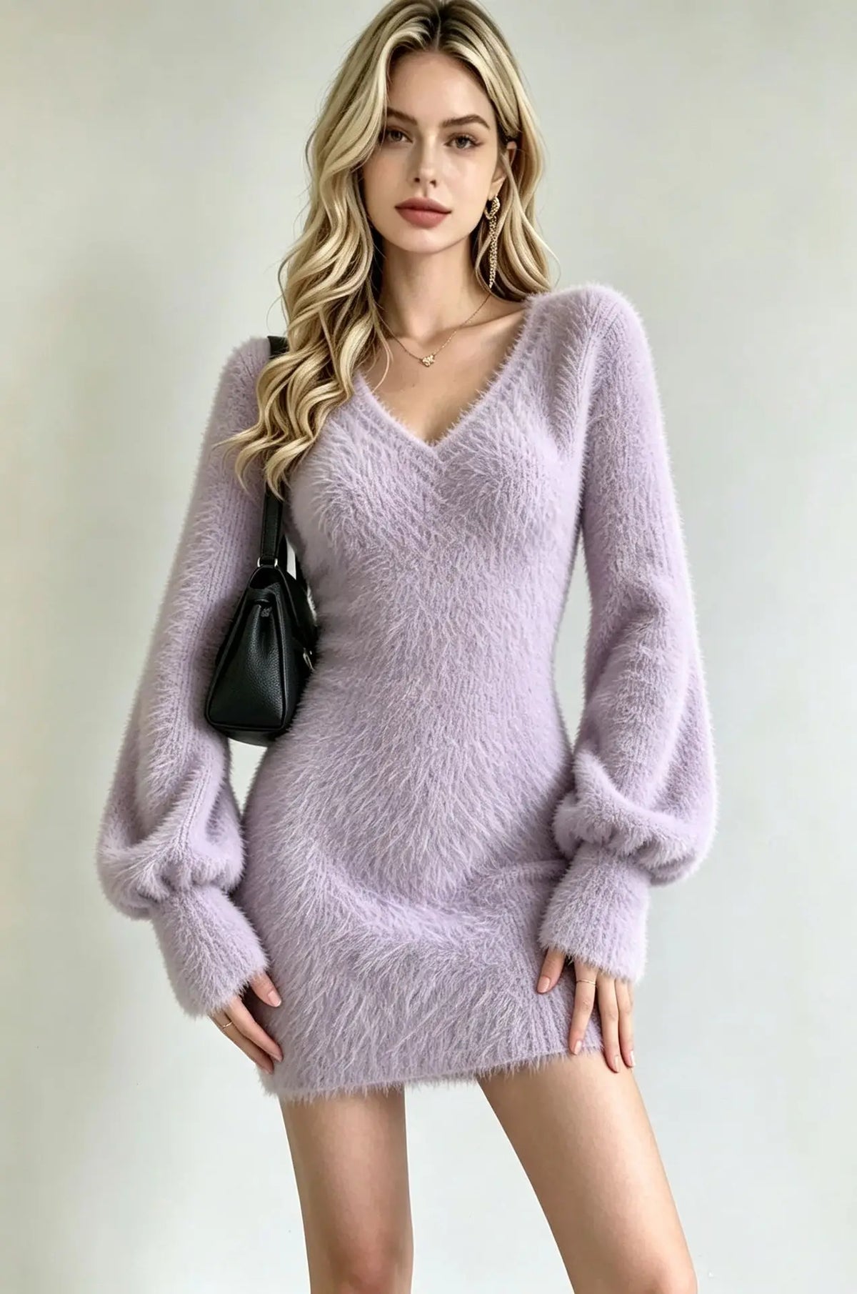 🌟Fluffy V-Neck Knitted Mini Dress 🌟