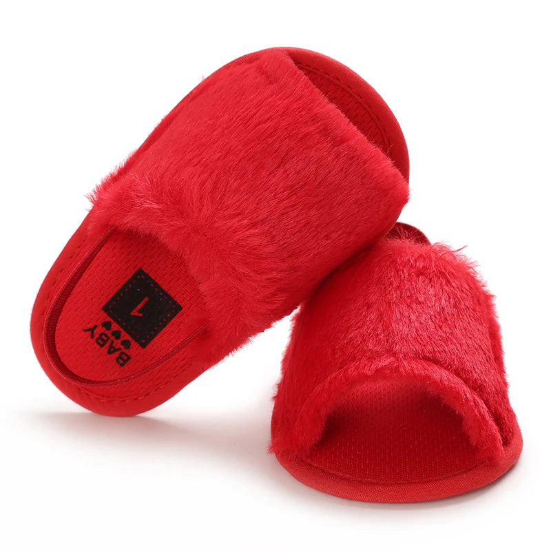 🌟 Baby Fluffy Faux Fur Slippers – Soft Sole Cosy Sandals (0–18 Months) 🌟
