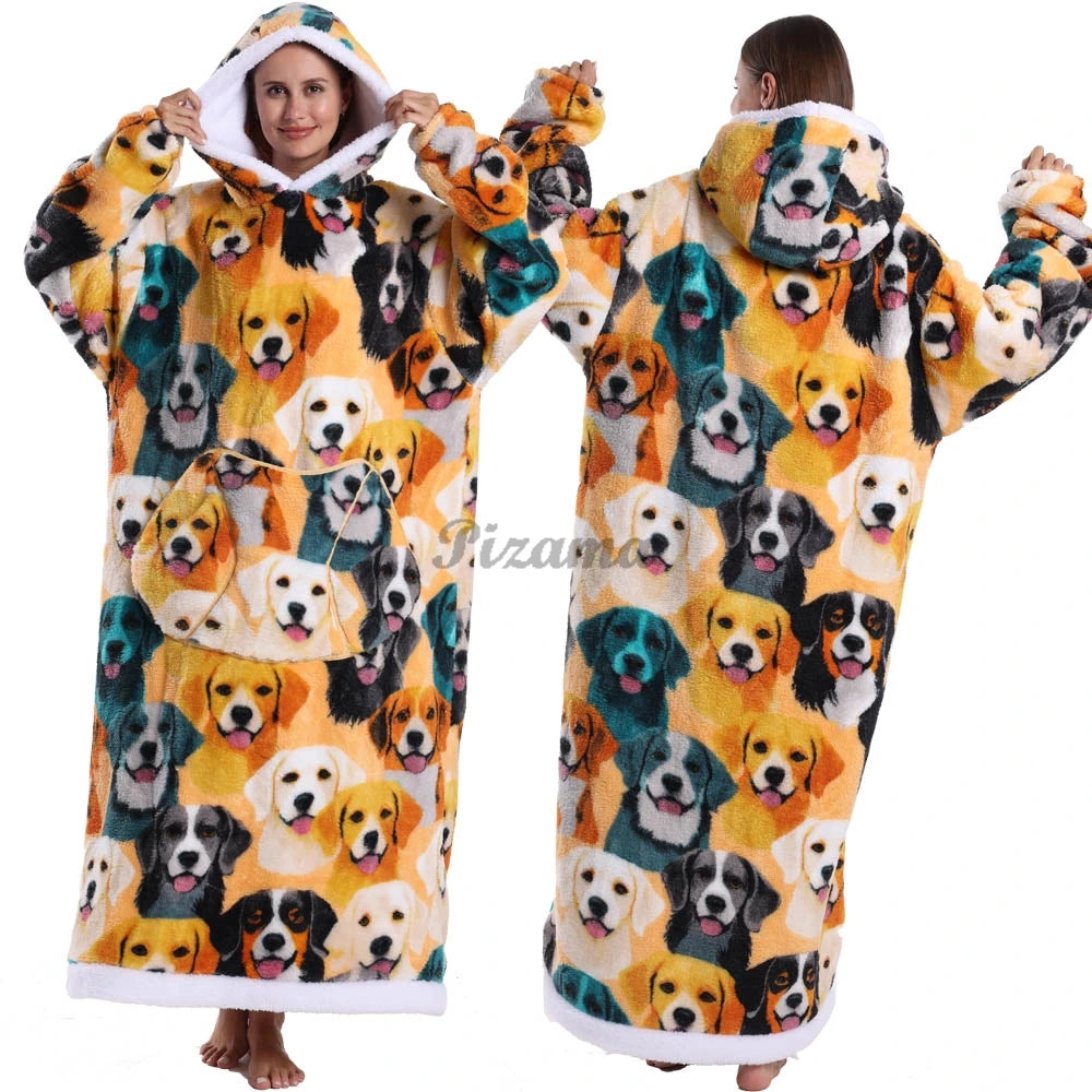 🌟 Adults' Oversized Hooded Blanket – Cosy Printed Wearable Blanket 🌟
