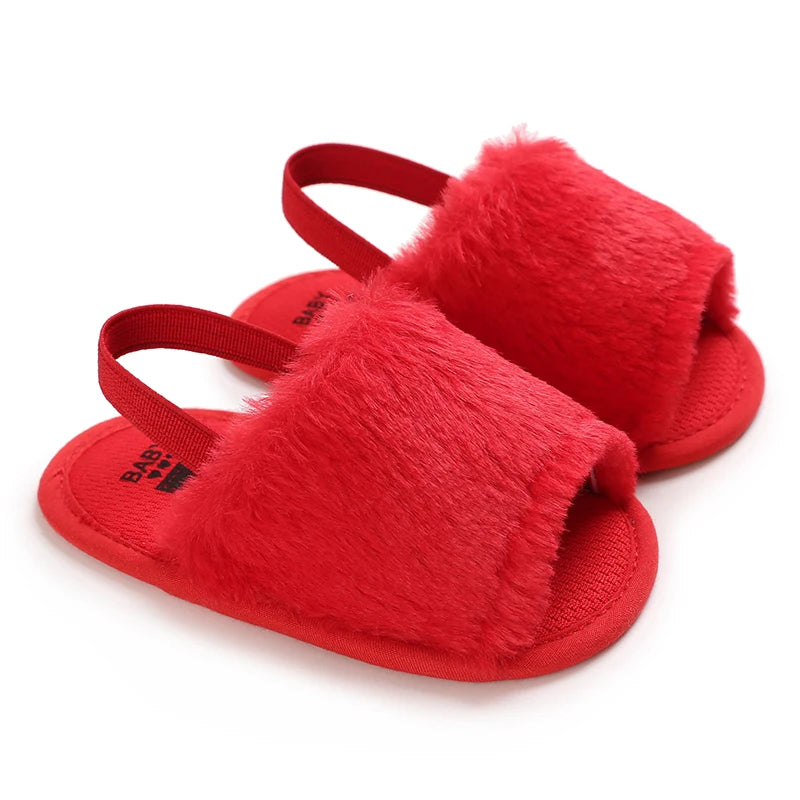 🌟 Baby Fluffy Faux Fur Slippers – Soft Sole Cosy Sandals (0–18 Months) 🌟