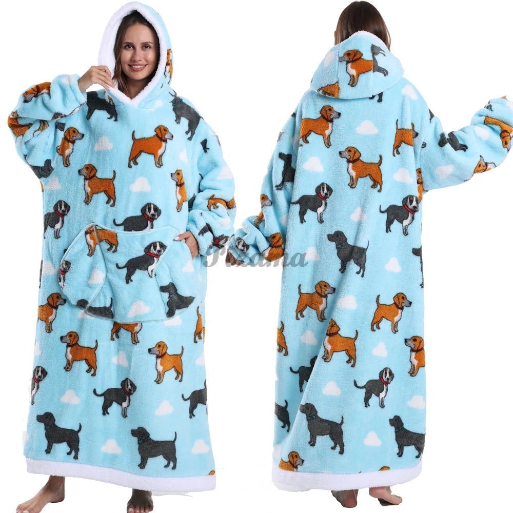 🌟 Adults' Oversized Hooded Blanket – Cosy Printed Wearable Blanket 🌟