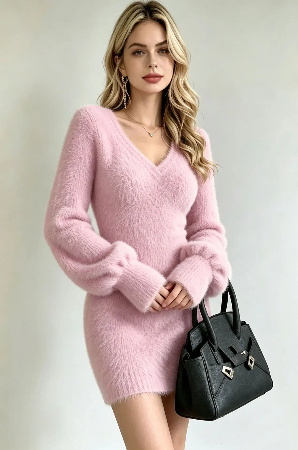 🌟Fluffy V-Neck Knitted Mini Dress 🌟