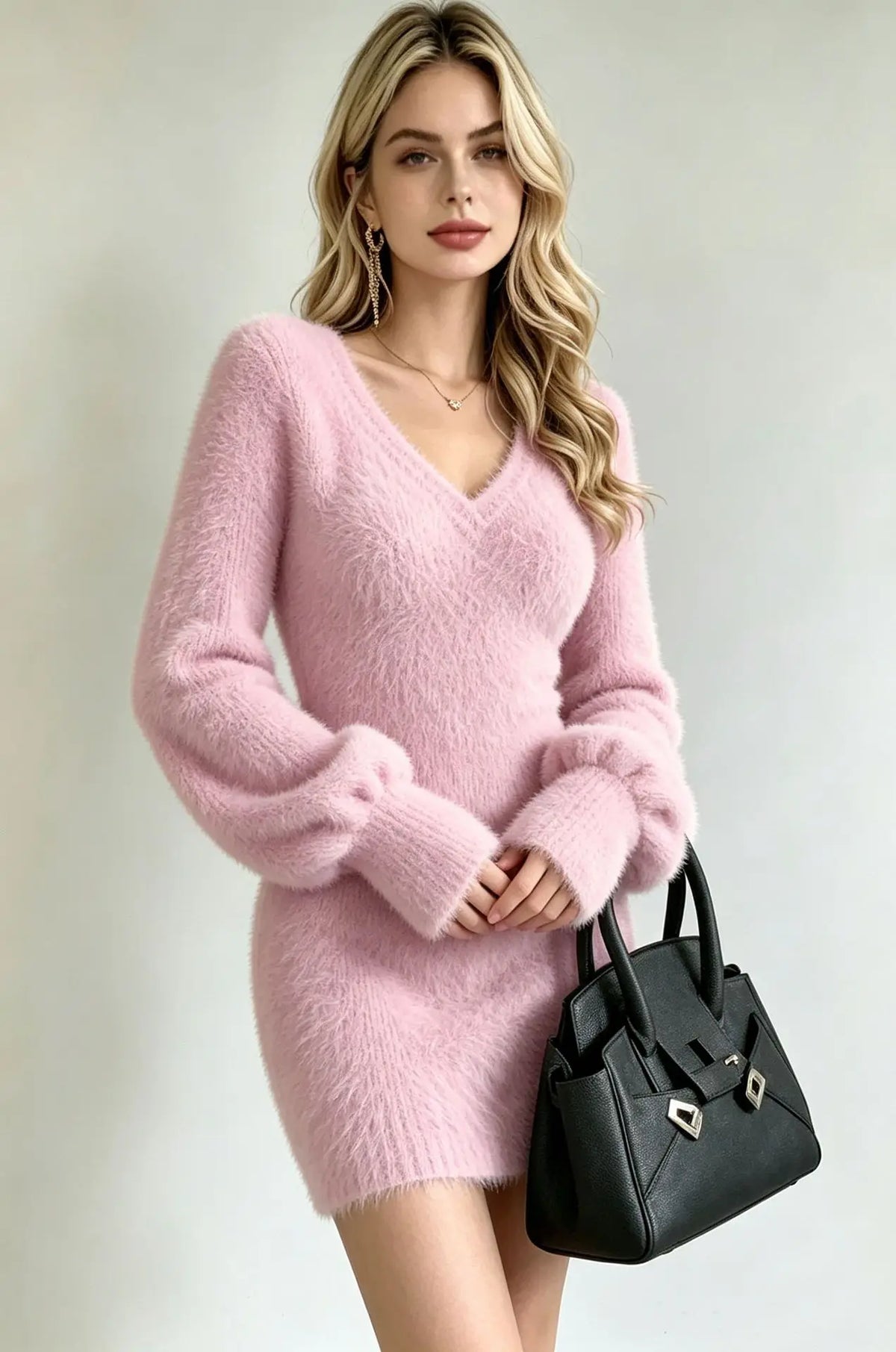 🌟Fluffy V-Neck Knitted Mini Dress 🌟