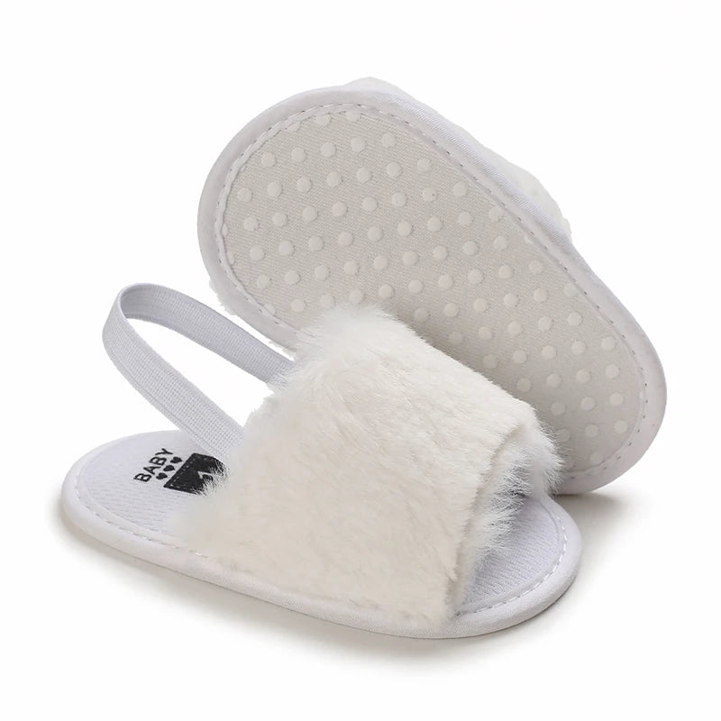 🌟 Baby Fluffy Faux Fur Slippers – Soft Sole Cosy Sandals (0–18 Months) 🌟
