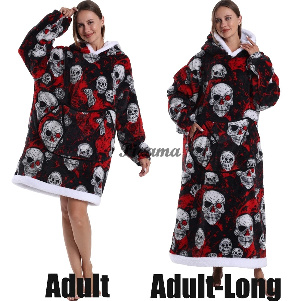 🌟 Adults' Oversized Hooded Blanket – Cosy Printed Wearable Blanket 🌟