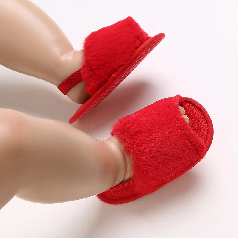 🌟 Baby Fluffy Faux Fur Slippers – Soft Sole Cosy Sandals (0–18 Months) 🌟