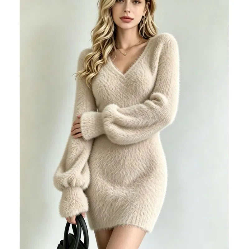 🌟Fluffy V-Neck Knitted Mini Dress 🌟