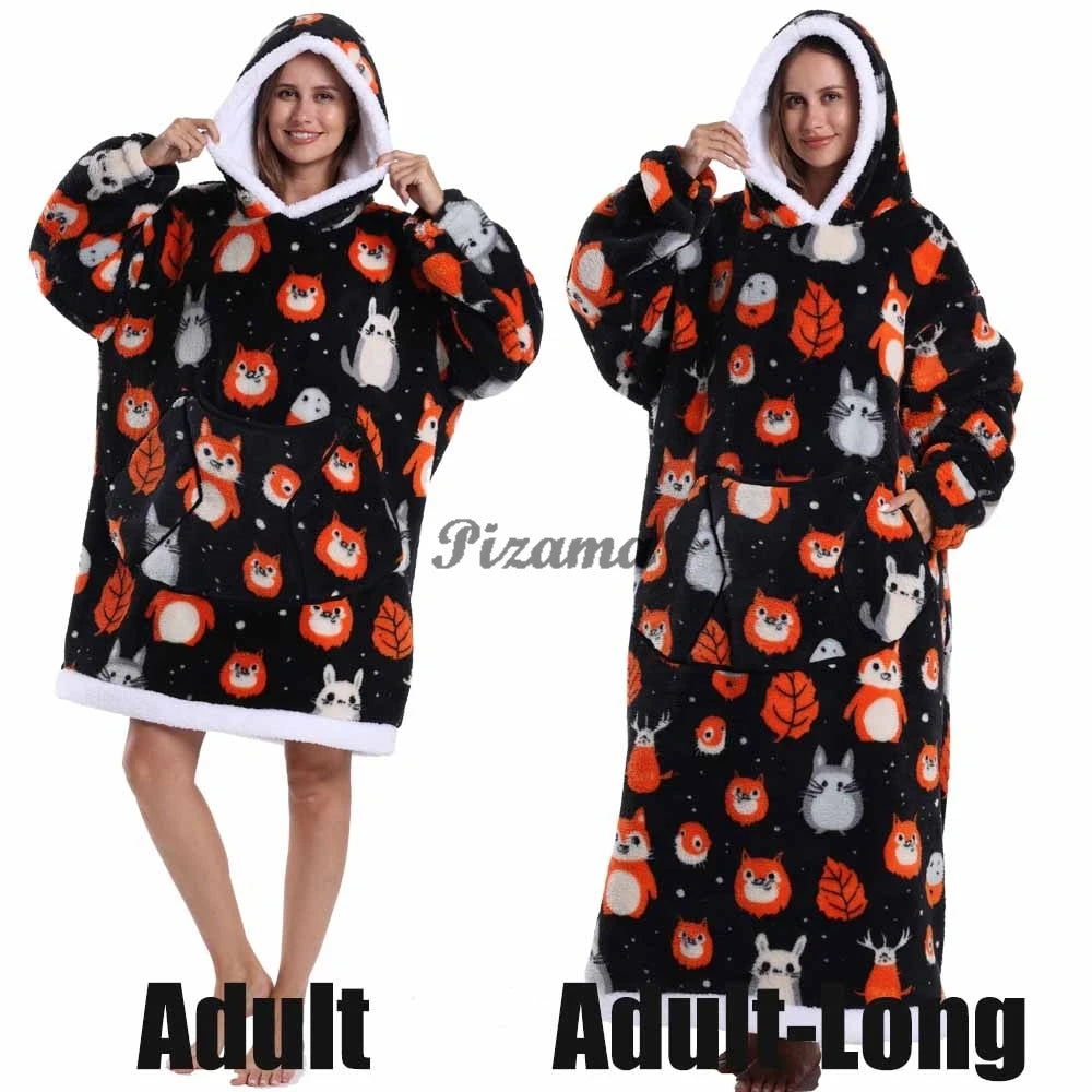 🌟 Adults' Oversized Hooded Blanket – Cosy Printed Wearable Blanket 🌟