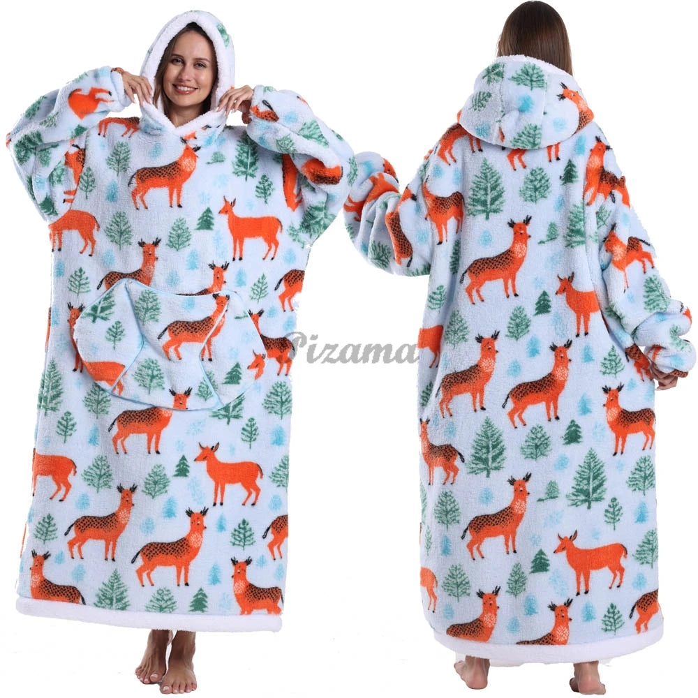 🌟 Adults' Oversized Hooded Blanket – Cosy Printed Wearable Blanket 🌟