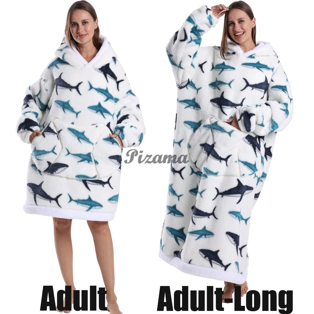 🌟 Adults' Oversized Hooded Blanket – Cosy Printed Wearable Blanket 🌟