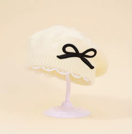 Girls Beret Hat with Bow Knot Knitted Woolen Cap Princess Baby