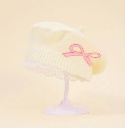 Girls Beret Hat with Bow Knot Knitted Woolen Cap Princess Baby