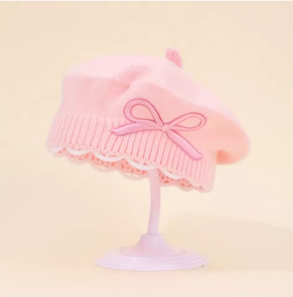 Girls Beret Hat with Bow Knot Knitted Woolen Cap Princess Baby