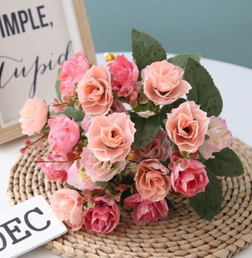 Artificial 21 Heads Silk Flowers Rose Bunch Bouquet Wedding