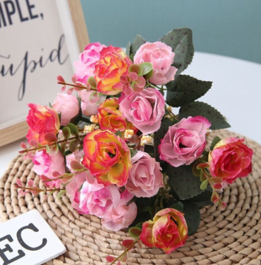 Artificial 21 Heads Silk Flowers Rose Bunch Bouquet Wedding