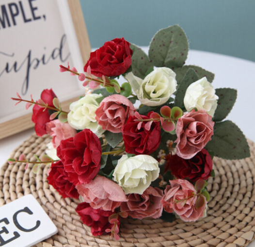 Artificial 21 Heads Silk Flowers Rose Bunch Bouquet Wedding