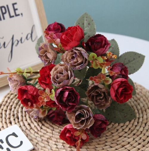 Artificial 21 Heads Silk Flowers Rose Bunch Bouquet Wedding
