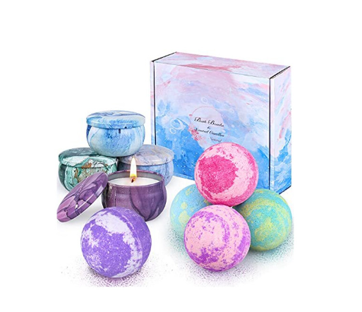 Bath Bombs Gift Set, 5 Bath Bomb, 4 Scented Candles
