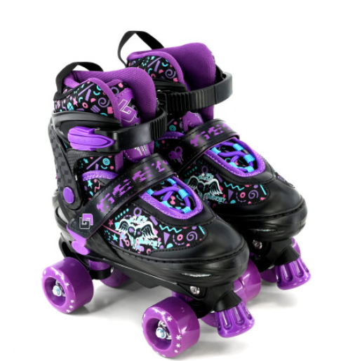 (Purple Small UK 11-1) GEEZY Kids' Adjustable 4-Wheel Roller Skates