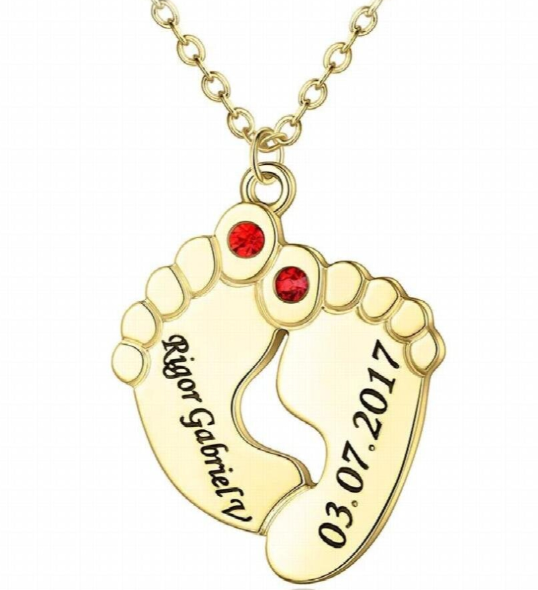 Footprint Pendant Necklace Personalized With Birth Stone