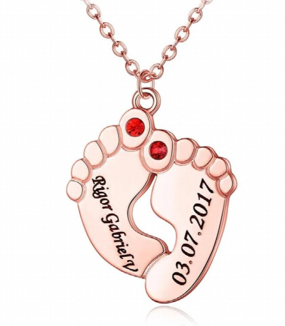 Footprint Pendant Necklace Personalized With Birth Stone