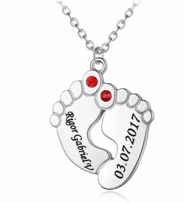 Footprint Pendant Necklace Personalized With Birth Stone