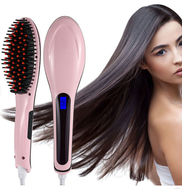 Hair Straightener Brush with LCD Screen