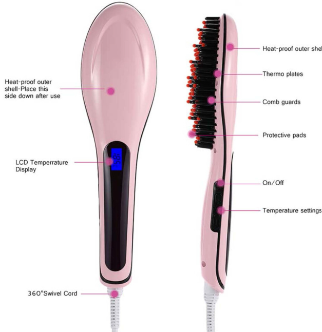 Hair Straightener Brush with LCD Screen