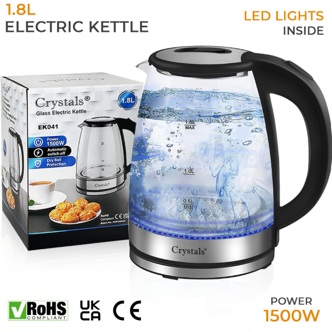1.8L Electric Kettle Glass 360 Blue LED