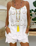 Casual V-Neck Sleeveless Embroidery Top Shorts Set