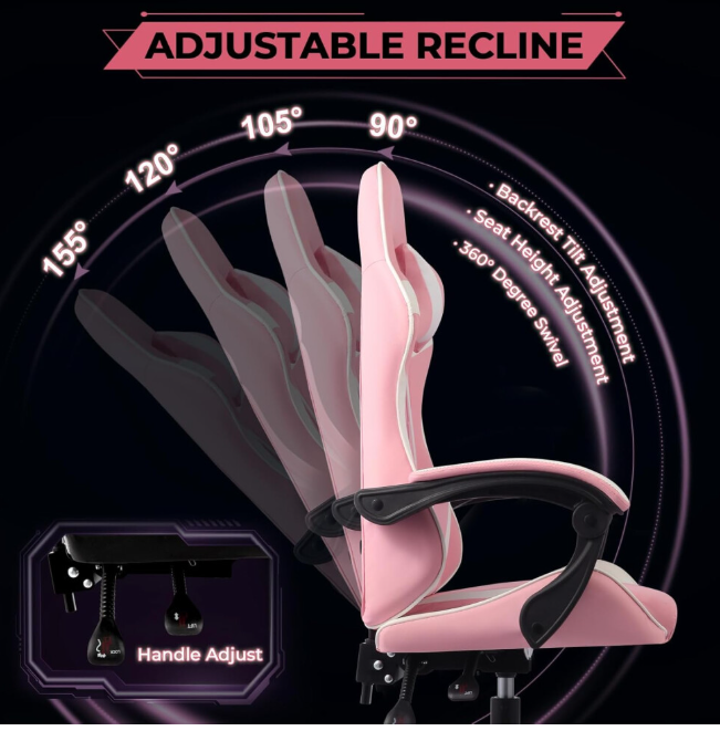Pink Ergonomic Gaming Chair w/ Lumbar & Headrest