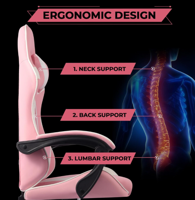 Pink Ergonomic Gaming Chair w/ Lumbar & Headrest