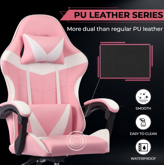 Pink Ergonomic Gaming Chair w/ Lumbar & Headrest