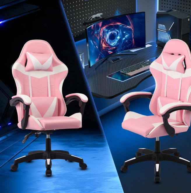 Pink Ergonomic Gaming Chair w/ Lumbar & Headrest