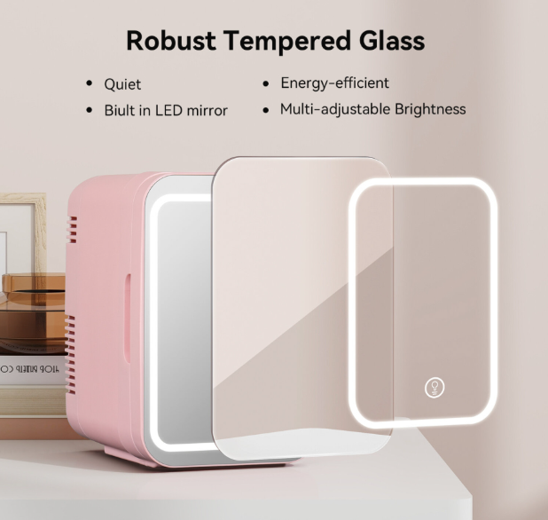 (4L Pink) LED Mirror Mini Fridge