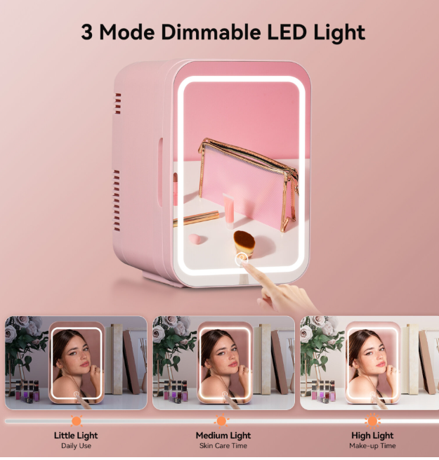 (4L Pink) LED Mirror Mini Fridge