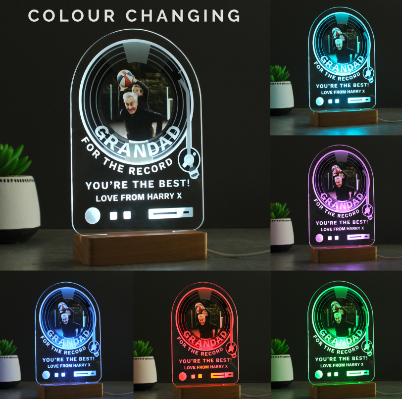 Personalised Record Photo Upload Wooden Based LED Light