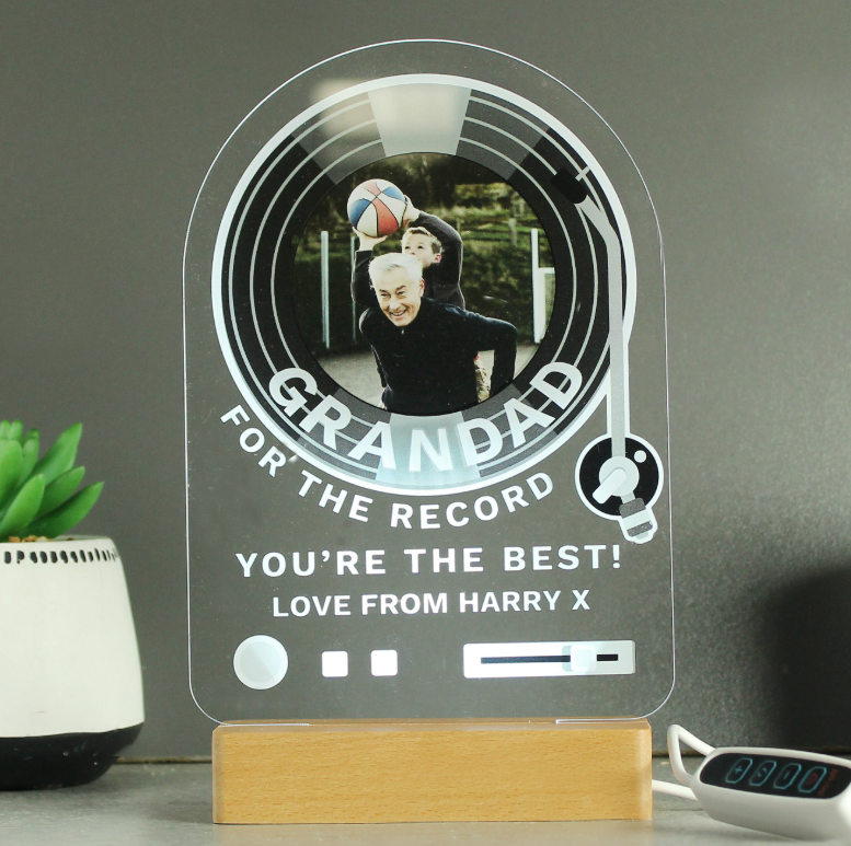 Personalised Record Photo Upload Wooden Based LED Light