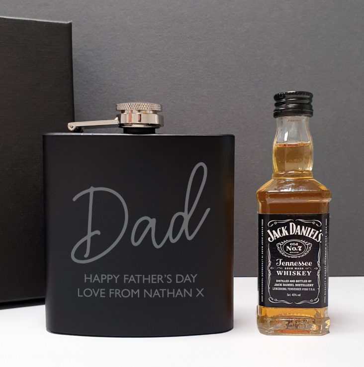 Personalised Hip Flask and Whisky Miniature Set