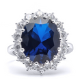 Sterling Silver Sapphire-Blue Cubic Zirconia Engagement Ring